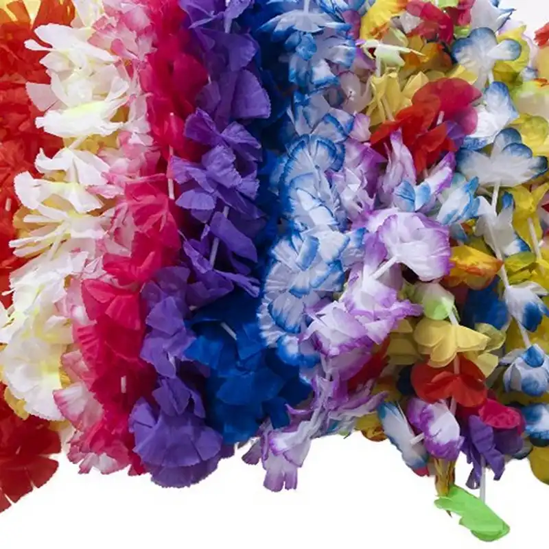 50 pcs hawaiian flower leis garland necklace fancy dress party hawaii beach tropical party flowers diy party beach decoration paper flower leis