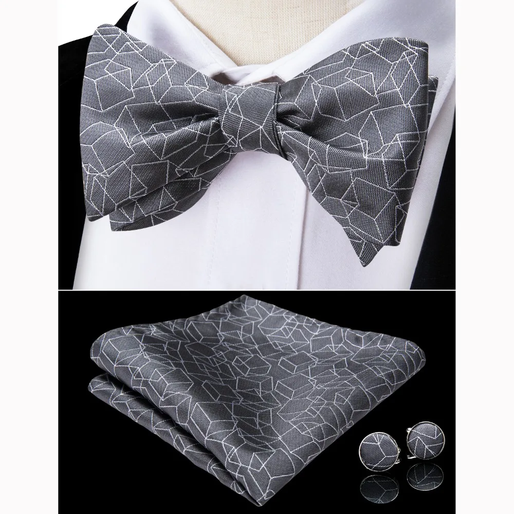 DiBanGu геометрический Шелковый жаккардовый тканый мужской галстук-бабочка Карманный платок носовой платок костюм набор LH-068