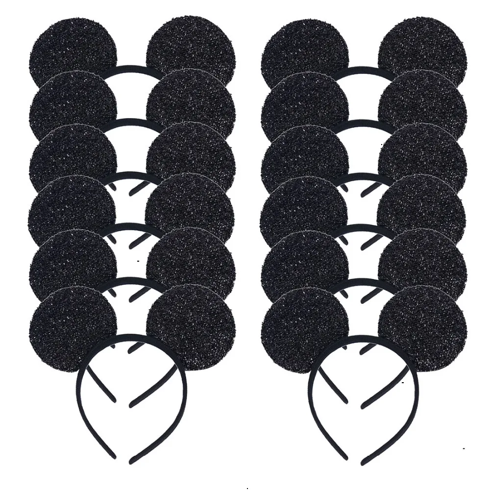 Hair Headband Hair Accessories 12pcs Minnie Ears Black Sequin Pink Headbands for Hallowee Birthday Party Ball Dress Up Supplies Favors Kids Mom