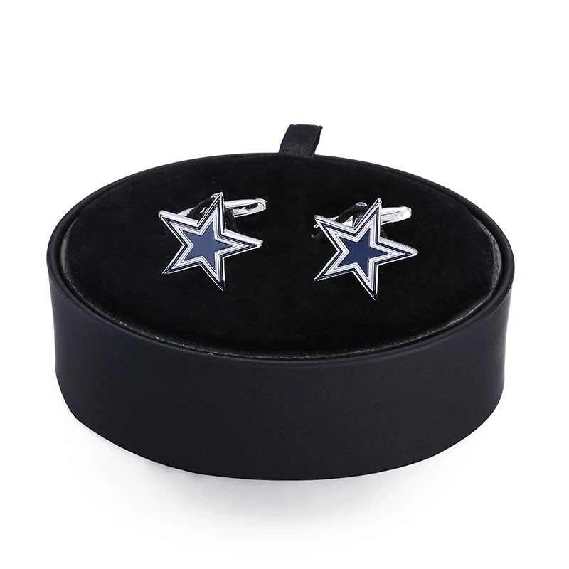 

DY high quality brass material deep blue Pentagram Cufflinks black leather box set men French Cufflinks Gift Set FREE SHIPPING