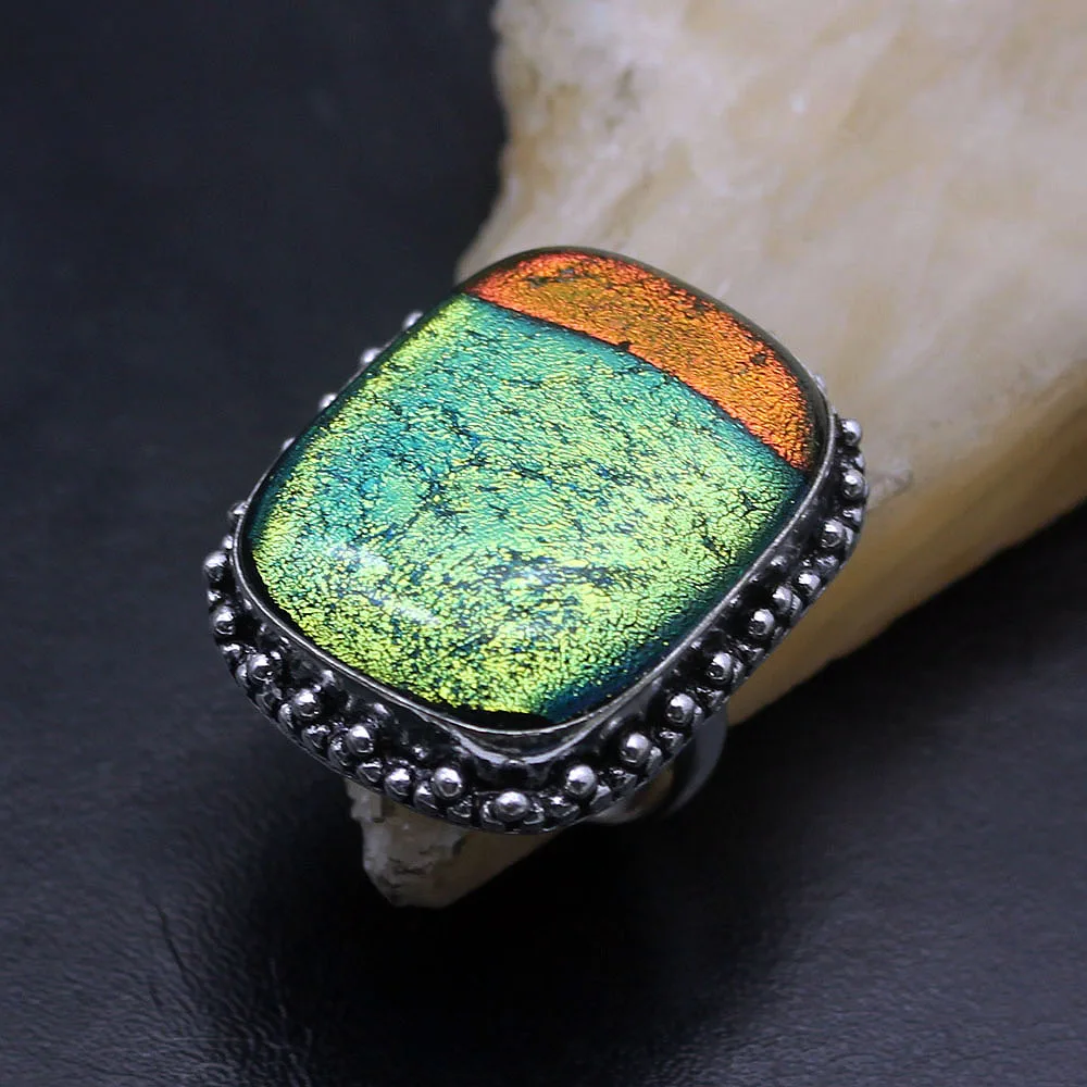 Hermosa Gentle Fantasy Dichroic Glass Solitaire Band Mens Ring Size 8.5 A344 | Украшения и аксессуары