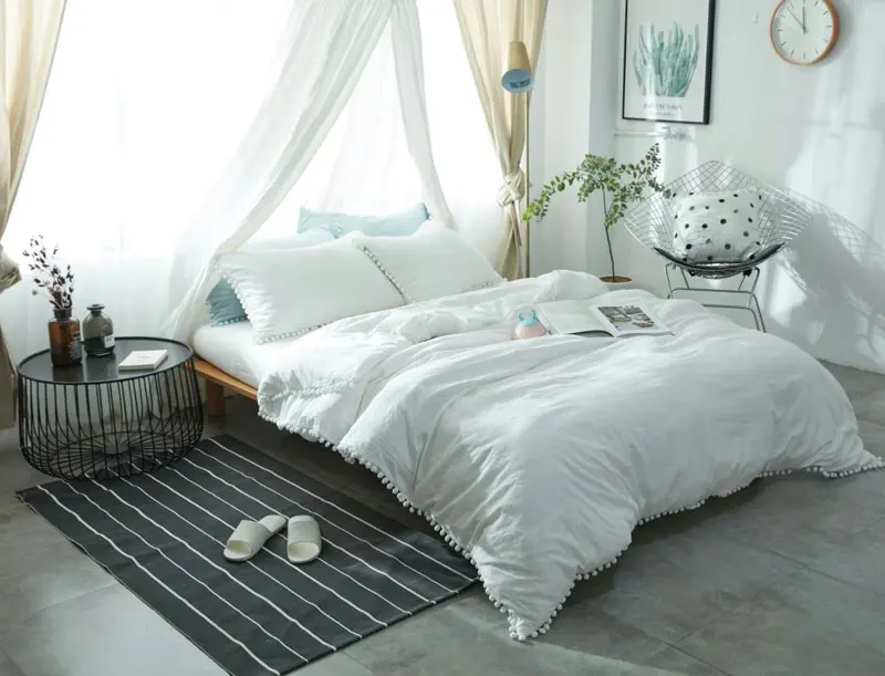 

Yarn Dyed 100% Washed Cotton Duvet Cover Bedding Set luxury egyptian cotton bed set white pink japan style bed cover