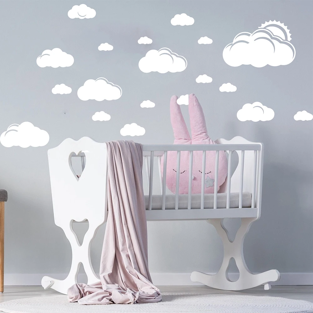 Cartoon Sun Clouds Sky Wall Decal Baby Nursery Kids Room Cute Clouds Sun Nature Wall Sticker Bedroom Playroom Vinyl Home Decor (5)