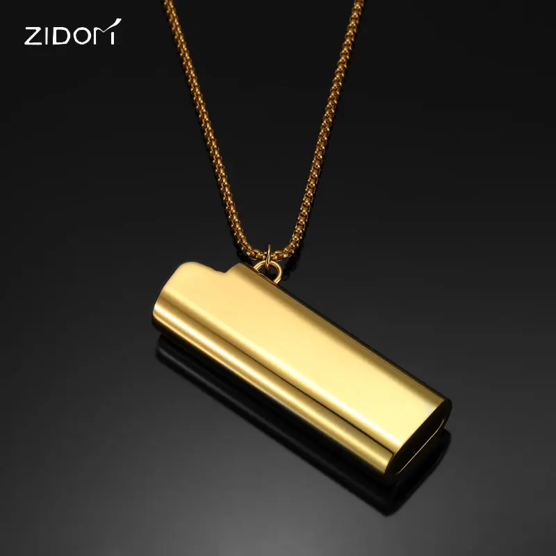 

2018 new arrived Men Hiphop Stainless Steel Lighter Cover shape pendant necklaces with 70cm long chain Hip hop necklace jewelry