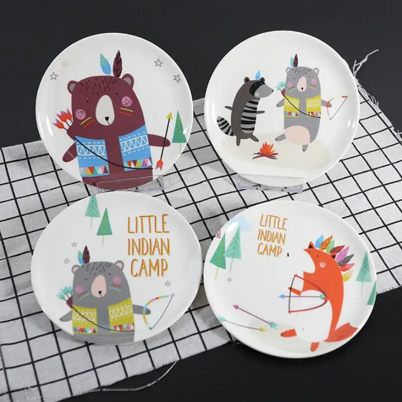 

2pcs Cartoon Tableware Plate Creative Round Fruit Bowl Melamine Tableware