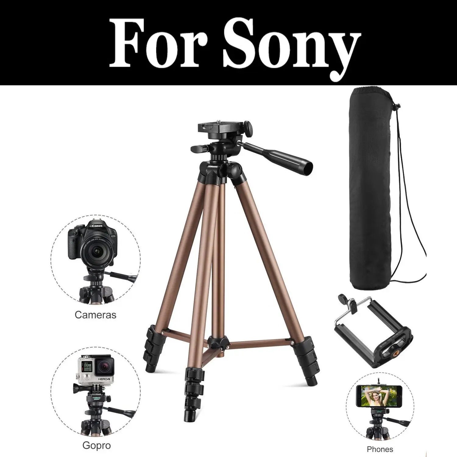 DSC-W130 DSC-W80 DSC-W35 DSC-W200 DSC-W30 Deluxe 57 Camera Tripod with Carrying Case For The Sony Cybershot DSC-W300 DSC-W120 DSC-W90 DSC-W50 Digital Cameras DSC-W70 DSC-W170 DSC-W150 DSC-W100 DSC-W55 DSC-W110