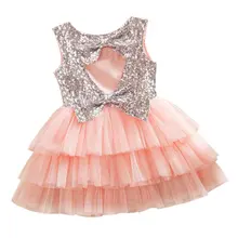 Baby Girls Dress Summer Layered Tutu Dressed Kids Sleeveless Back Hole Bows Sequined Dresses Children Clothing