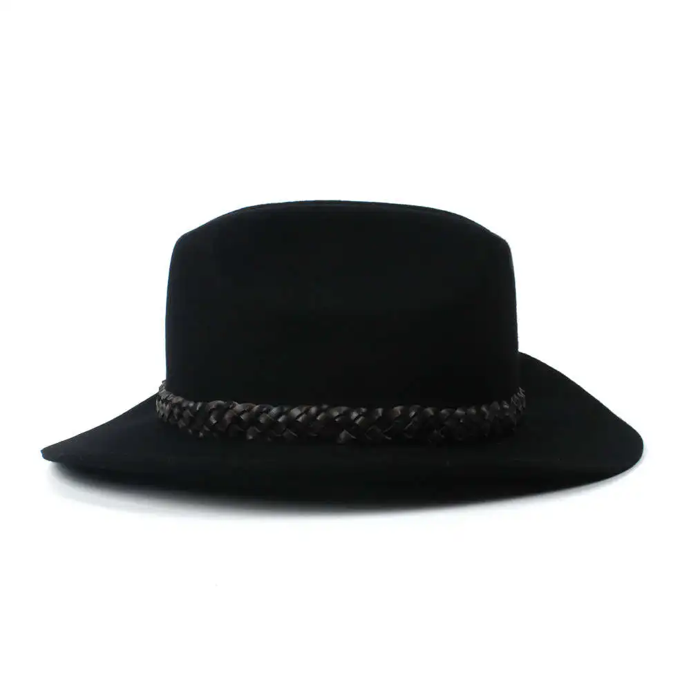 Wool Black Women Western Cowboy Hat For Autumn Lady Roll Up Brim Sombrero Cap With Fashion Leather Belt Size 57-58CM