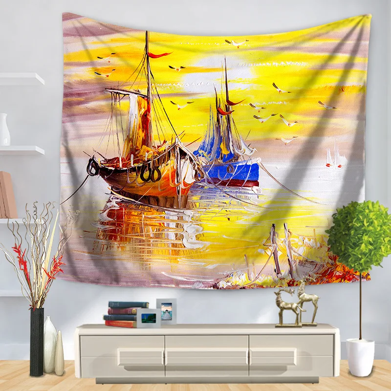 

Home Decorative Wall Hanging Carpet Tapestry Rectangle Bedspread Oil Painting Scenic Flower Tree Pattern GT1312