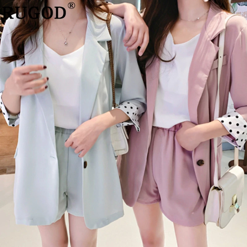 Женский костюм двойка RUGOD элегантный однотонный из блейзера и брюк с отложным