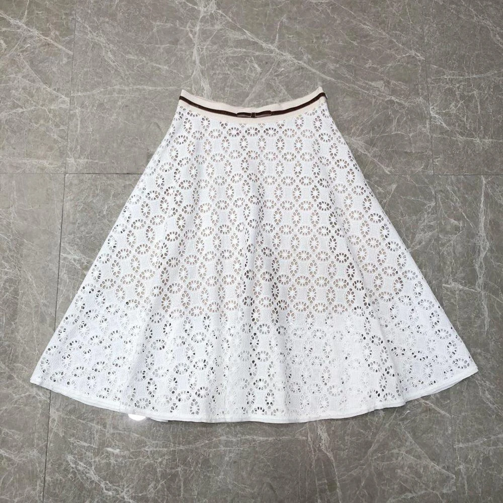 

2019 new ladies fashion sexy solid color hollow embroidery waist stitching ribbon bow skirt 0625