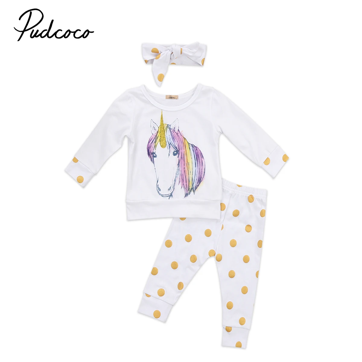 

Pudcoco Toddler Kids Newborn Baby Girl Unicorn Cotton Long Sleeve T-shirt Top + Dot Pants Leggings Clothes Outfit Set
