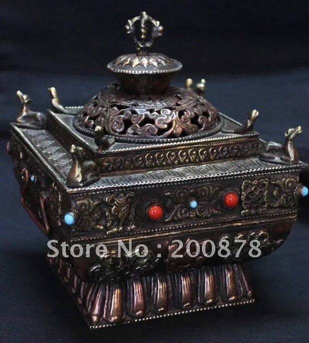 HDC0737 тибетская металлическая антикварная винтажная курильница 14*15 см квадратная