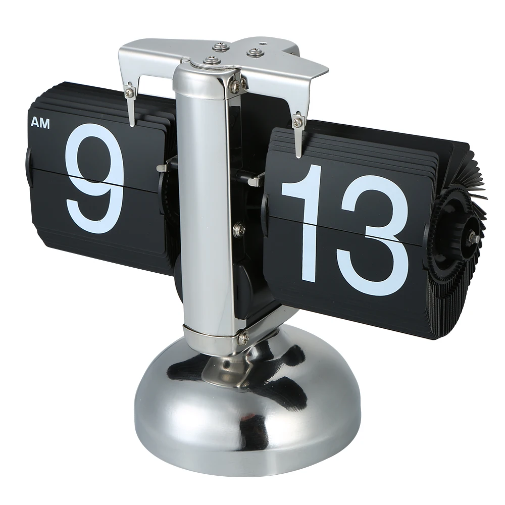 Маленькие настольные часы Ретро Флип над часами из нержавеющей стали Флип внутренний механизм управляемые кварцевые часы черный/белый