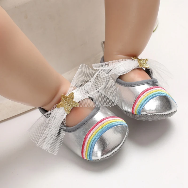  Kids Shoes Baby Girl Breathable Rainbow Pattern Anti-Slip Shoes Casual Sneakers Toddler Soft Soled 