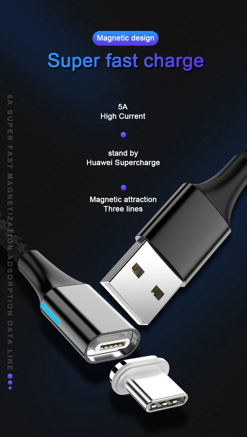 Магнитный usb-кабель Uverbon, суперзарядный кабель USB type C, Магнитный зарядный кабель Micro usb для зарядки и передачи данных, кабель USB для мобильного телефона