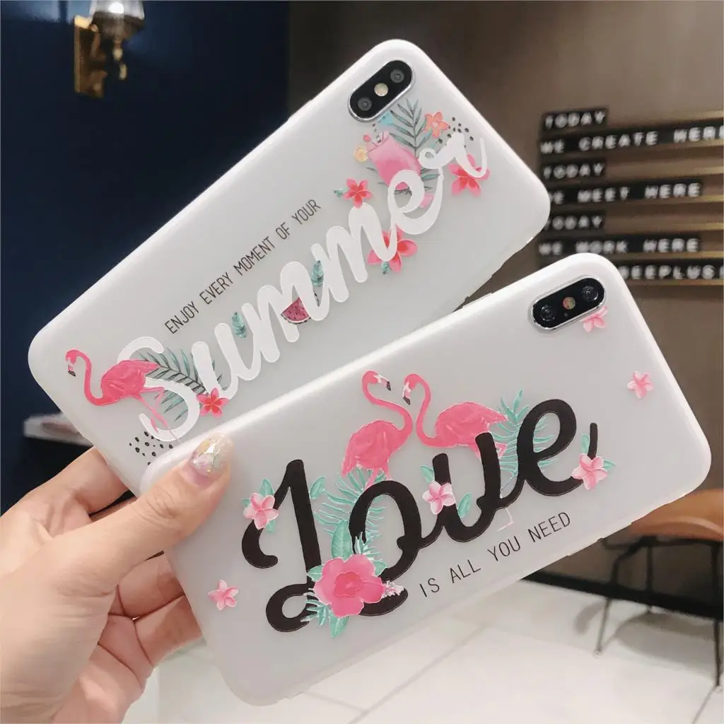 

3D Relief Love Flamingo Phone Case for iPhone X XR XS Max Summer Flowers Soft Silicone Cover for iphone 6 6S 7 8 Plus 10 Cases