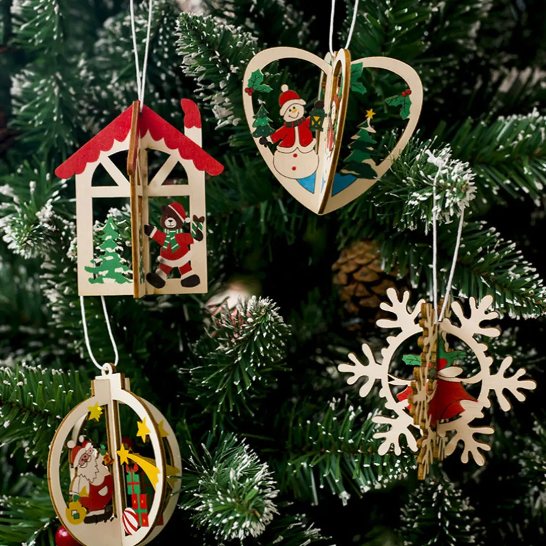 

Cute Wooden Santa Clause Elk Christmas Tree Ornament Snowman Hanging Pendant Christmas Decorations for Home
