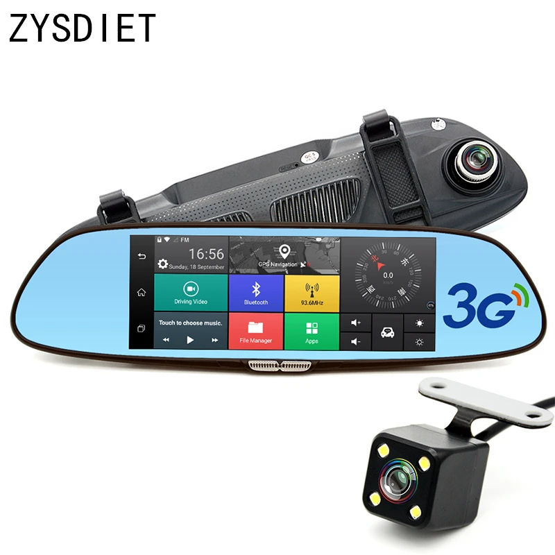 7.0" Car DVR Camera 3G Rearview Mirror Dual Lens Recorder WIFI