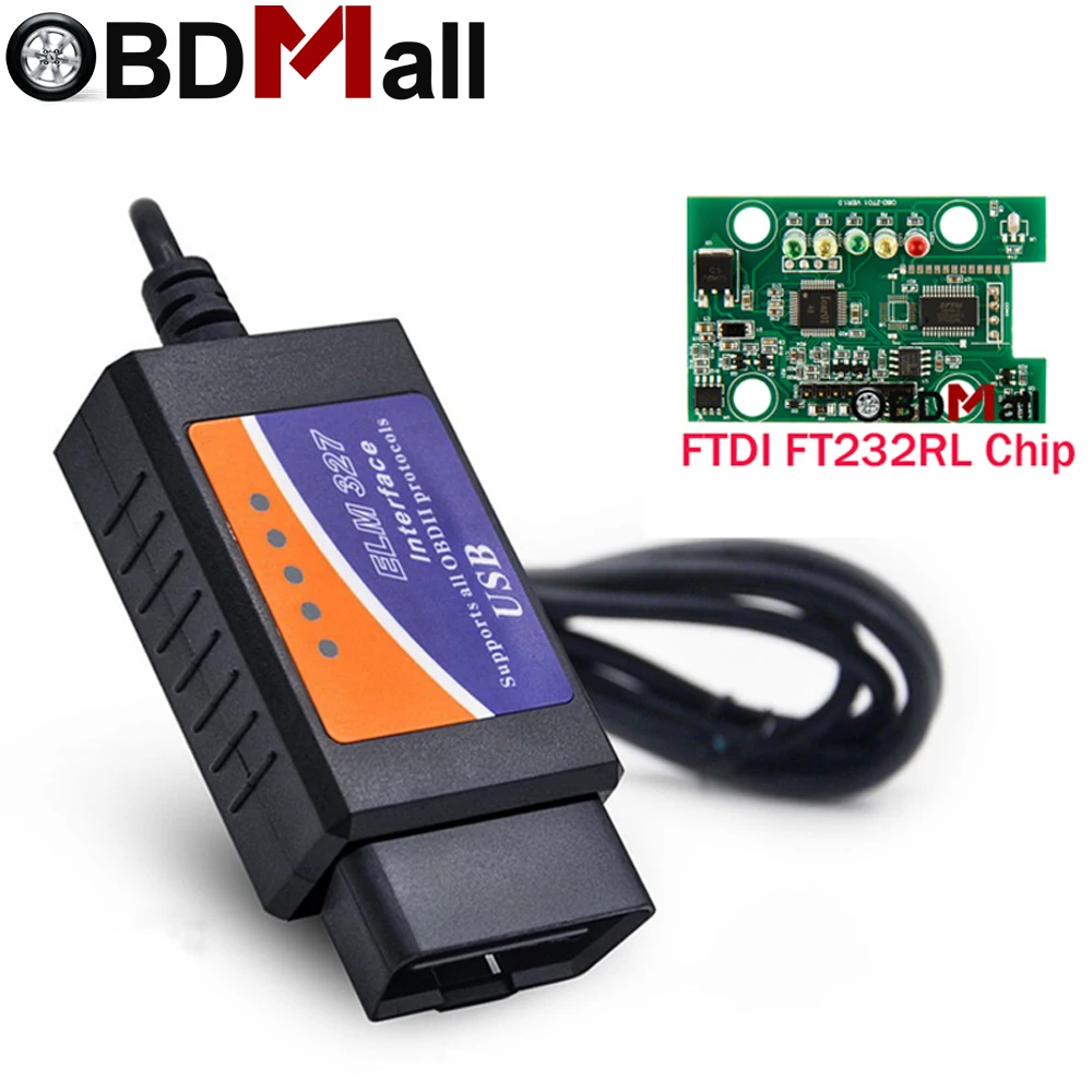 

ODB 2 USB ELM327 FTDI With Switch FT232RL Chip V1.5 ELM 327 USB Auto Doagnostic Scanner Support All OBD2 Protocols For PC system