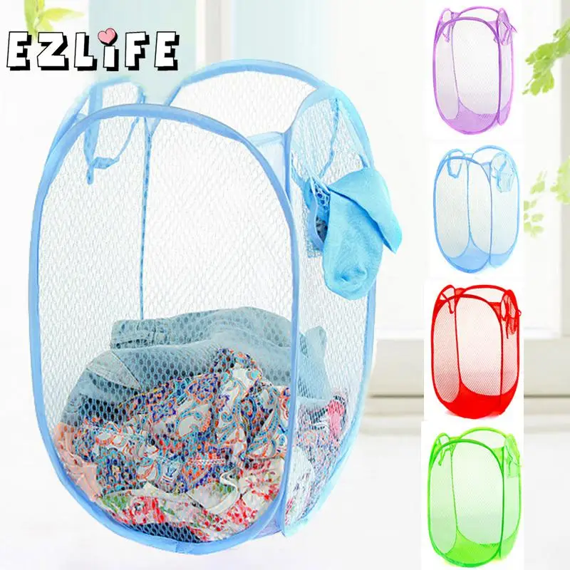 النايلون شبكة النسيج طوي كبيرة سلة الغسيل المنزلية الملابس القذرة حقيبة غسل لعب اطفال تخزين منظمة AF0001