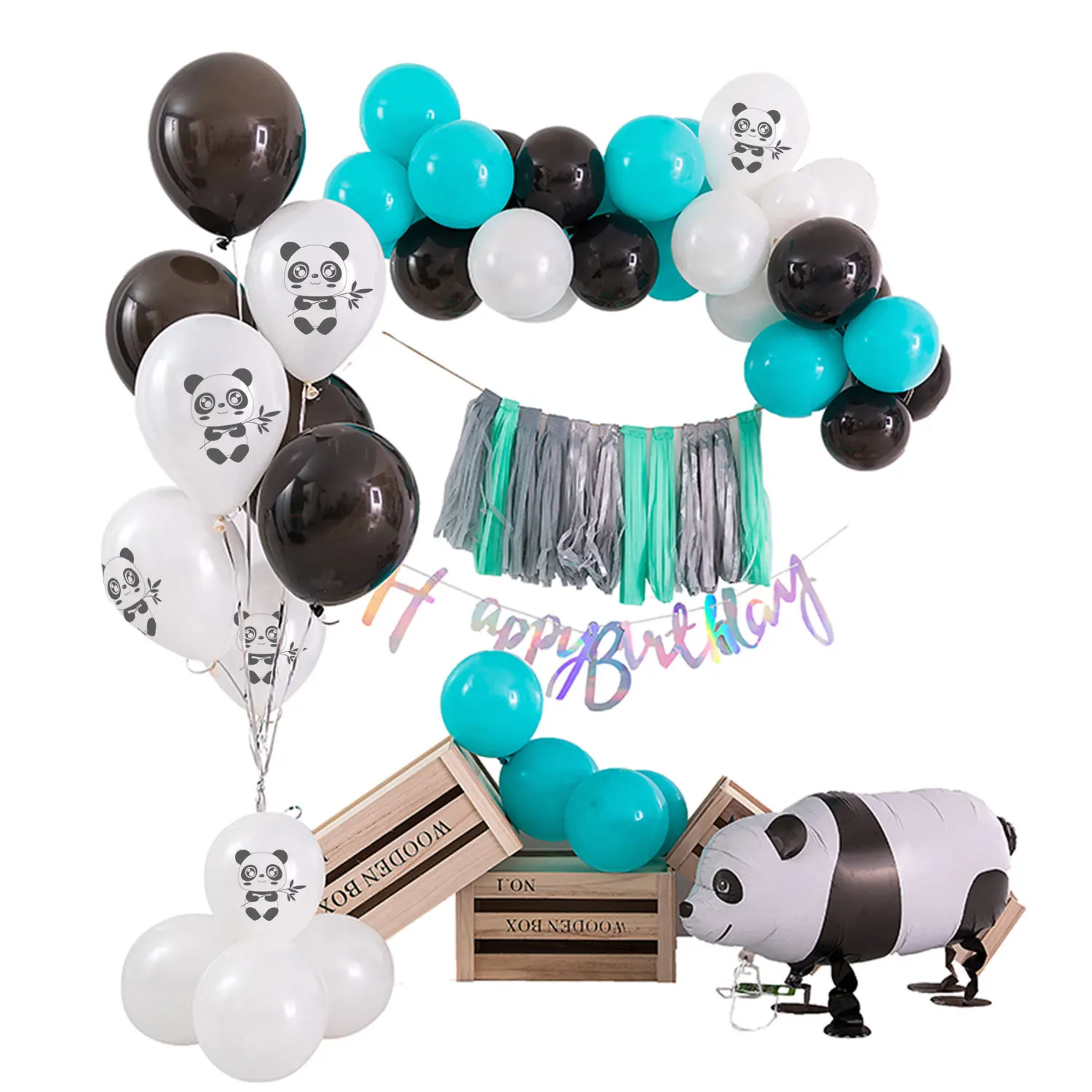 Hutan Pesta Balon Binatang Panda Untuk Ulang Tahun Hitam Putih