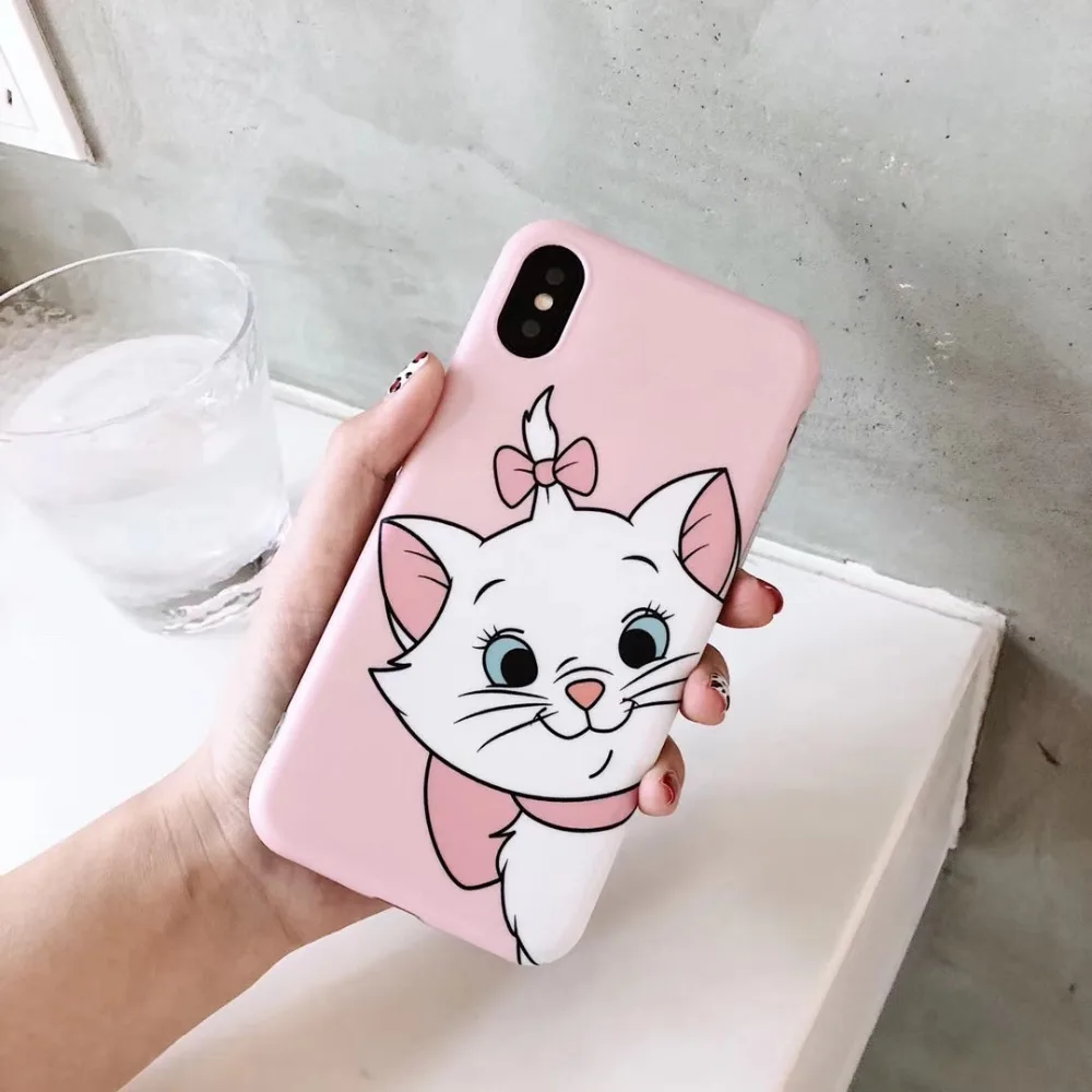Cute Pink Marie Cat Soft Silicone Phone Case For iphone 6 6s 6 s 7 8 plus Love Cartoon Case for iphone X XR XS MAX Cover Coque