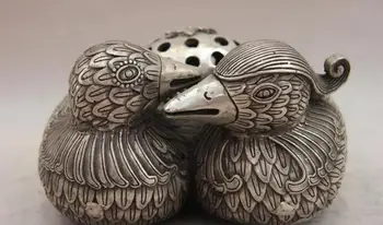 

China White Copper Silver mandarin duck aix galericulata Incense Burner Censer