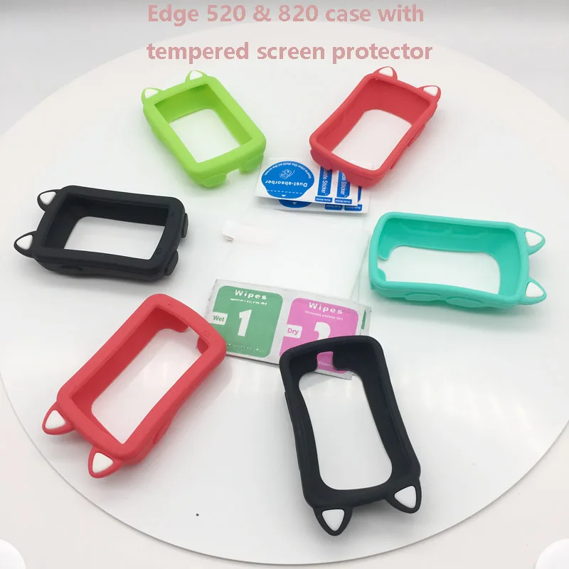 

For Garmin Edge 520 520plus 820 computer Silicone Rubber Protect Case with tempered Screen Film Protector cartoon cute cat case