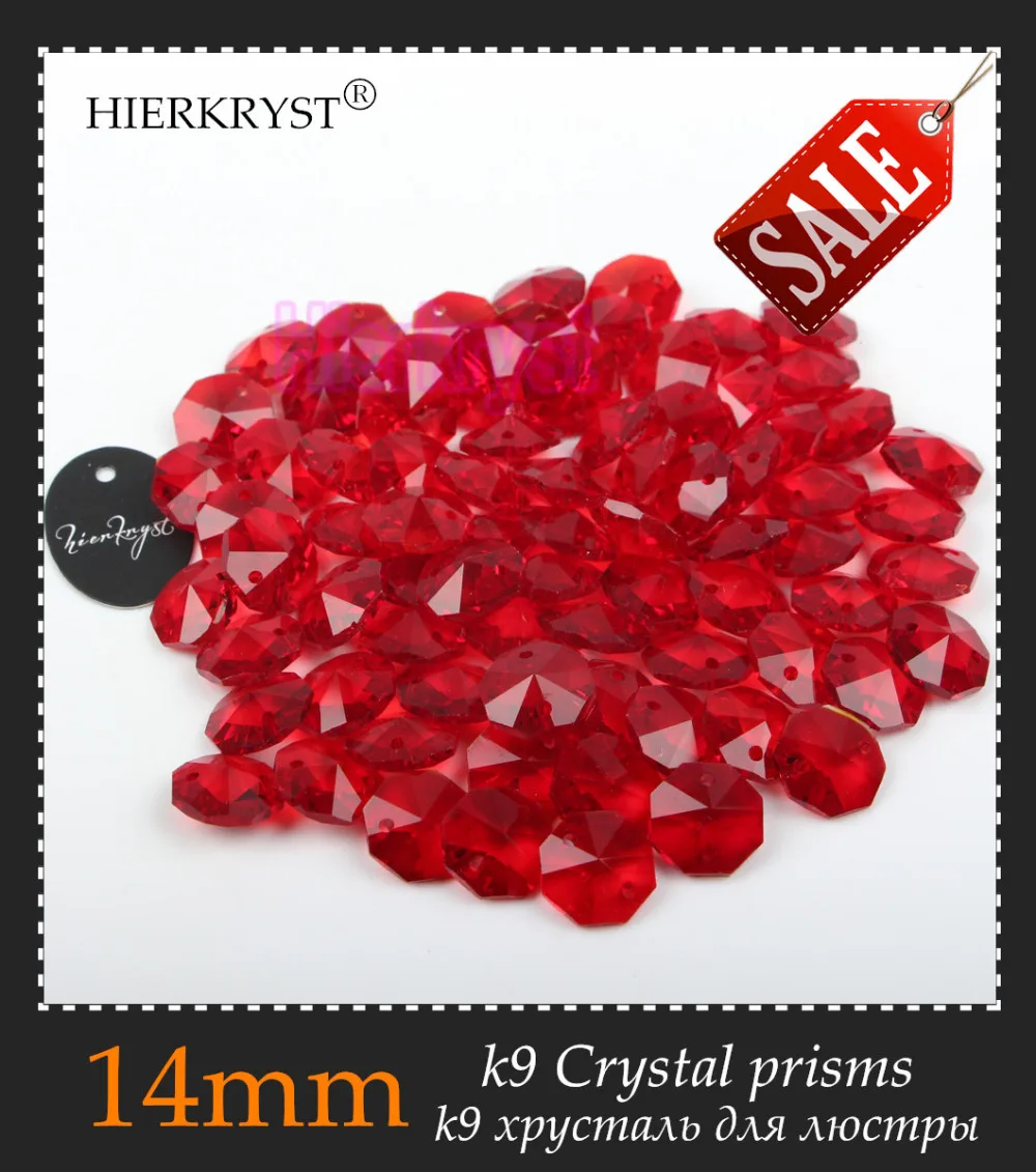 

HIERKRYST 50 pcs 14 mm Octagon Beads Crystal Glass Chandelier Parts Rainbows Maker Prisms Pendants Connectors Red #04A