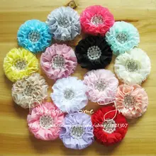 (20 unids/lote) 10CM 15 colores tendencia Vintage Flor de flor de Gasa Ruffed con perla Centro de diamantes de imitación para los accesorios del pelo de la niña