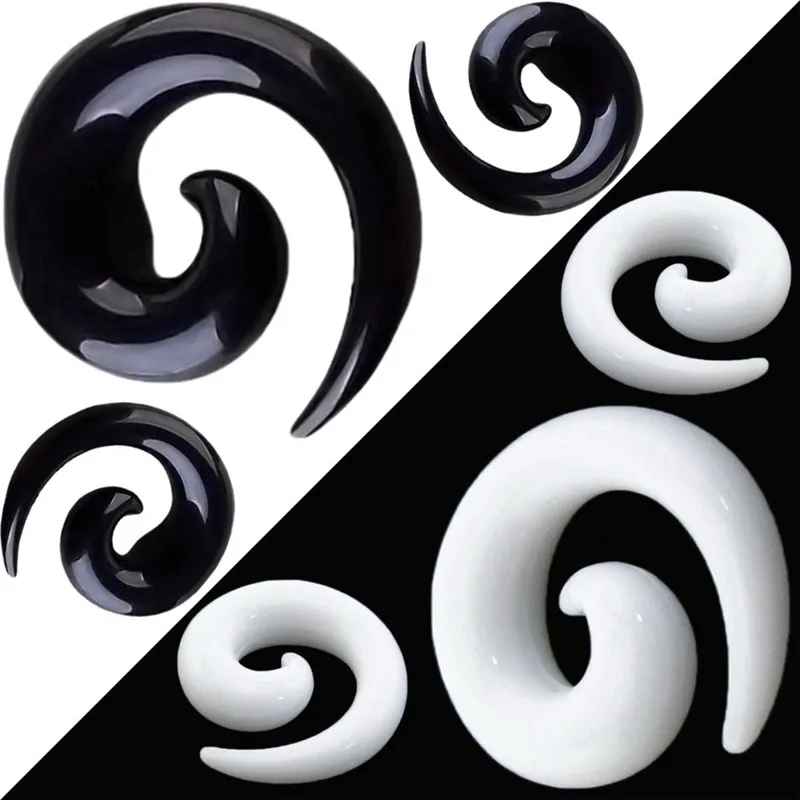 

Pair Acrylic Fake Spiral Ear Taper Tunnel Plugs Piercing Multiple Styles Black Earring Gauges Expander Stretcher Body Jewelry