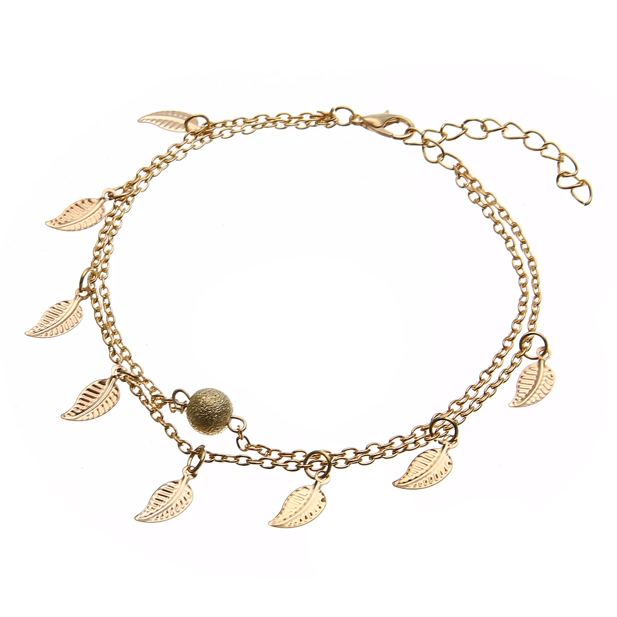 Charms Trendy Double Chain Sea Beach Anklet Gold Sliver Plated Leaves Ankle Bracelet Bohemian Jewelry Accessories Gift For Women