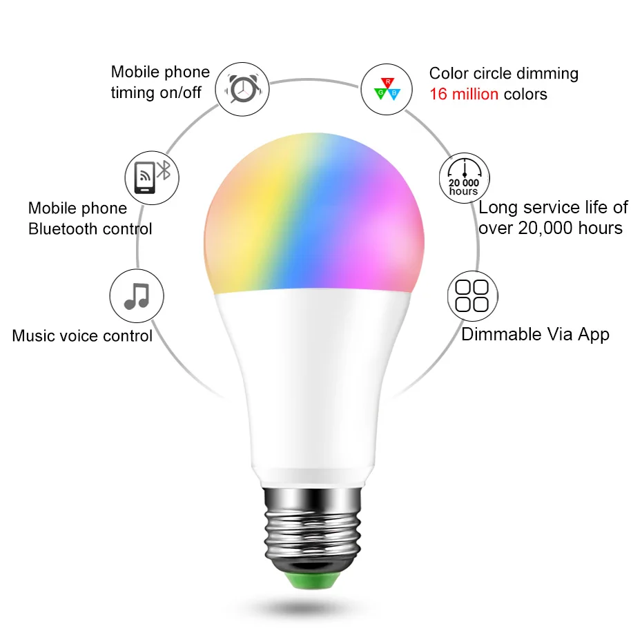 Новейший 15 Вт RGB Bluetooth умный светодиодный светильник E27 с регулируемой яркостью B22 RGBW RGBWW светодиодный светильник с музыкальным голосовым управлением умный светильник для домашнего декора