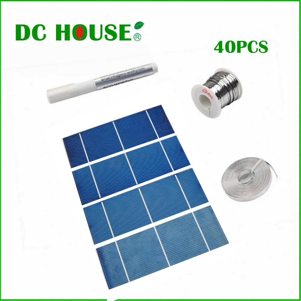 

40pcs 17.6% efficiency Solar Cell 2X6 for DIY Cell Solar + Tab Wire+ Bus Wire+ Flux Pen,Free Shipping with CE Certificate