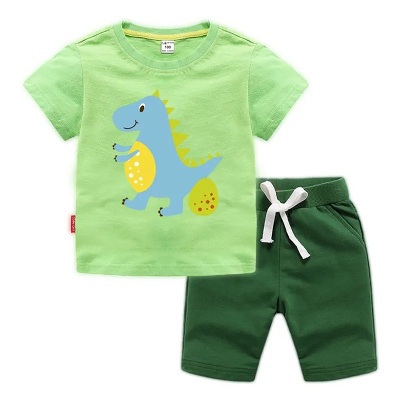 Moggi Cat Enjoy Kids Clothes Active Boys Sets Summer Short Sleeve Shirts+Shorts Pants Dinosaur 2 pieces Clothing Children 2019 (8)