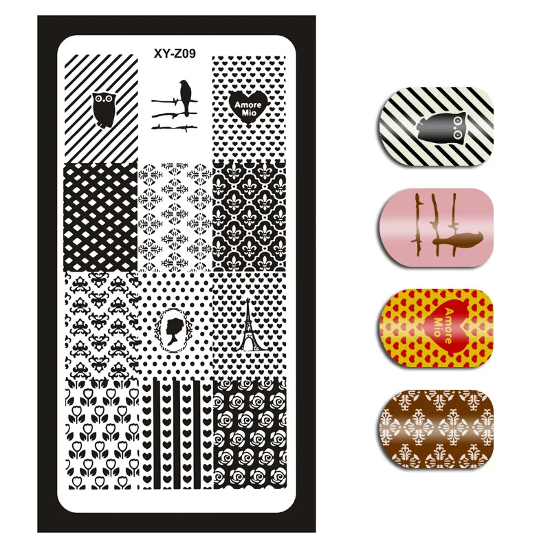 1Pc 6x12cm Nail Stamping Plates Flowers/Heart/ Pattern/English Letters DIY Hot Designs Stamp Template Nail Polish Stencils XY18 - Цвет: 9