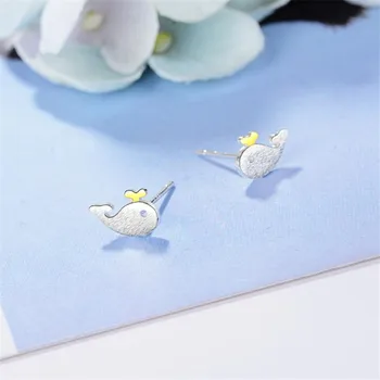 

Beautiful New Fashion Sweet Brushed Cute Animal 925 Sterling Silver Jewelry Whale Fish Dolphins Exquisite Stud Earrings SE631