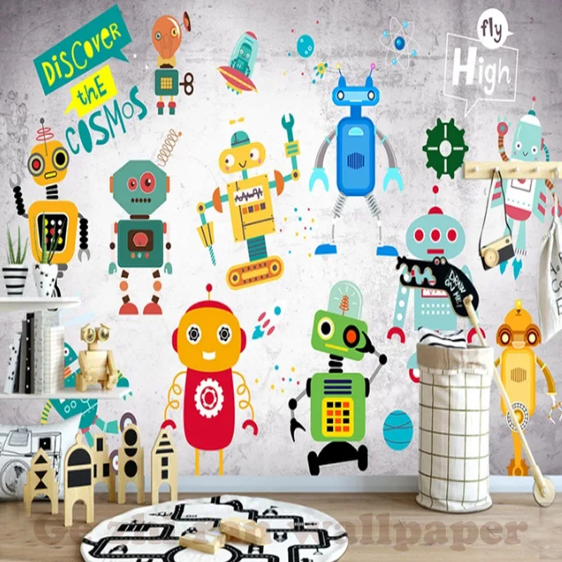 

Gezhiran Custom 3D Mural Wallpaper children Room wall covering Wallpaper 3D Cartoon Robot 3D kid Photo Wallpaper Home Decor