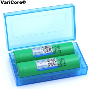

2PCS VariCore New 18650 2500mAh battery INR1865025R 3.6V discharge 20A Rechargeable batteries + Storage box
