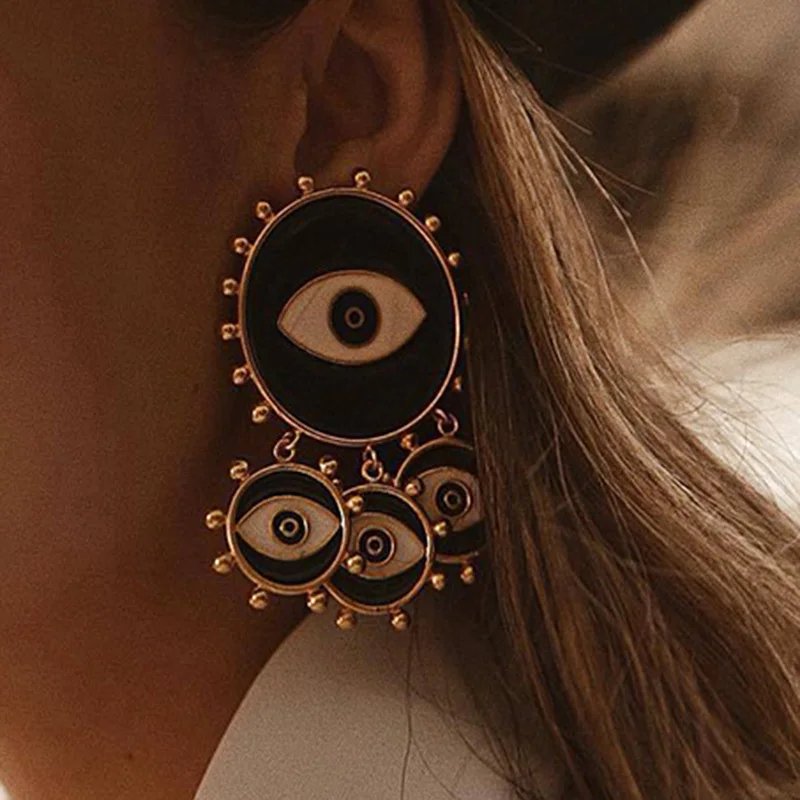 

2019 New Fashion Black Color Evil Eye Big Statement Earring Punk Exaggerated Dripping Oil Evil Eye Drop Earring Party Jewelry