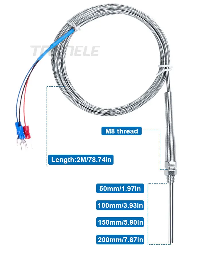 2 м из нержавеющей стали RTD PT100 датчик температуры зонд тепловой измерительный прибор для термопары детектор M8 резьба промышленный датчик
