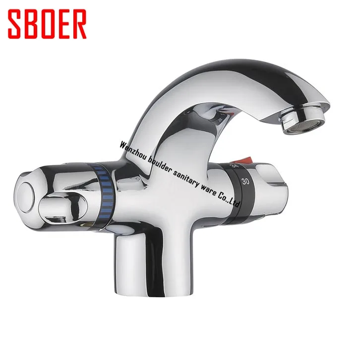 

Contemporary Deck mounted Auto Thermostatic control valve Polished Chrome Bathroom Basin Mixer Sink Brass Faucet water tap