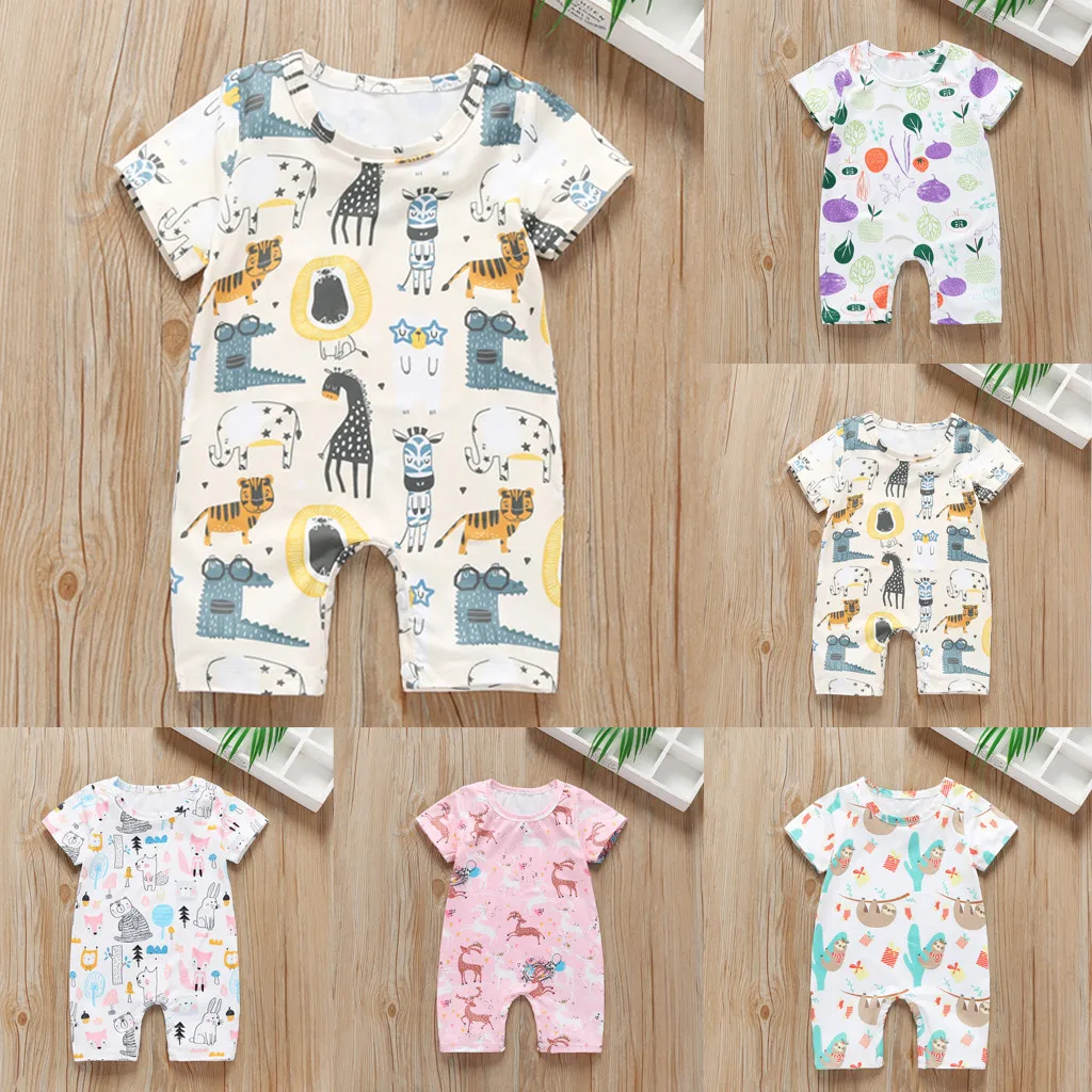 

Baby Girls Clothes Newborn Boy Cartoon romper New Cotton Babe Deer Short Sleeve Jumpsuit Kids Girl Sloth Print Romper 0-24M