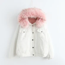 2017 Witer Harajuku Japanese Style White Thick Coat Autumn Women Ulzzang Kawaii Outwear Cashmere Jacket With Pink Fur Collar