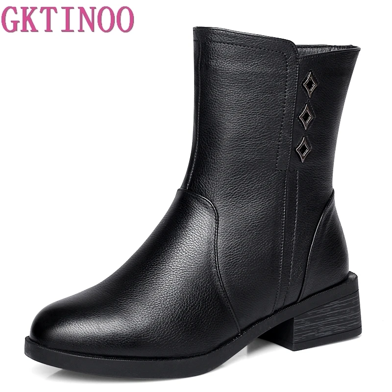 

GKTINOO Women Boots Female Genuine Leather Shoes Fashion Comfortable Women Ankle Boots Winter Warm Wool Fur Snow Boots