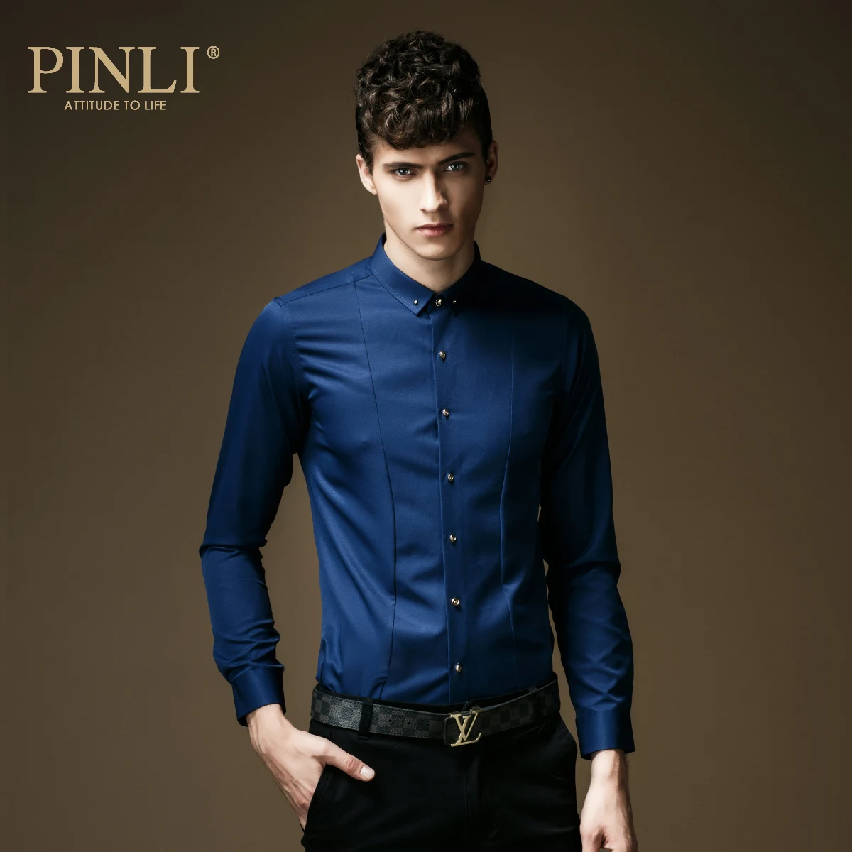 Camiseta Masculina Blusas Pinli Pin осенний мужской костюм тонкий воротник рубашка чистый цвет