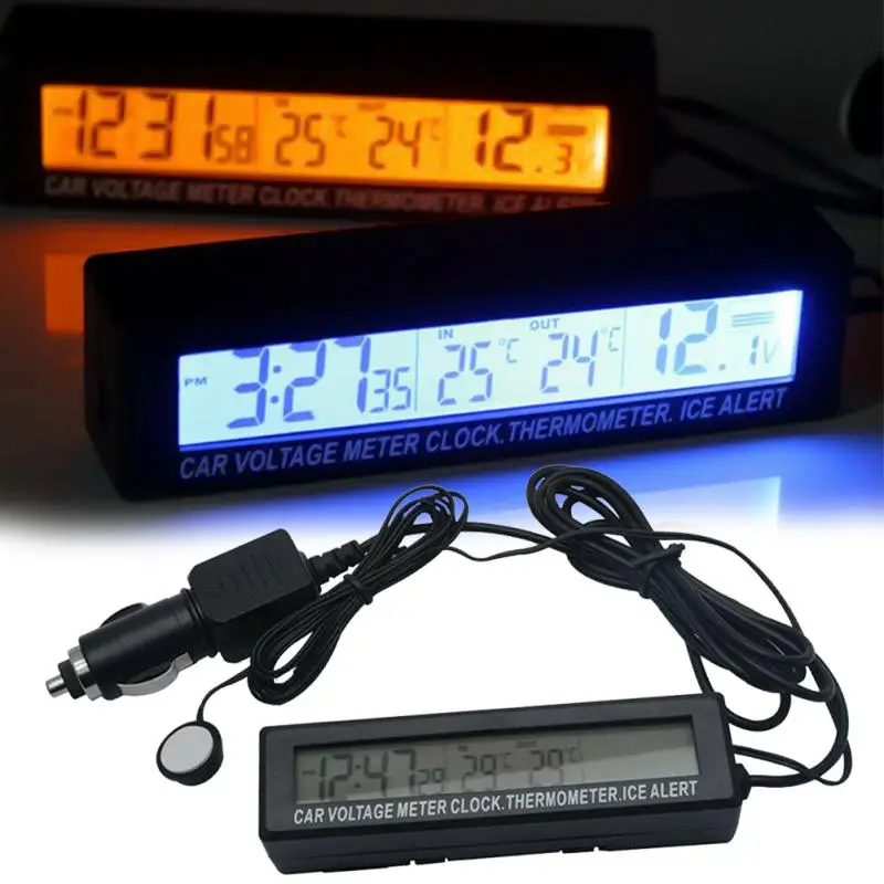 3 In 1 Car LED Digital Clock In/Outdoor Temperature Thermometer Voltage Meter 12V Multifunctional Noctilucence | Автомобили и