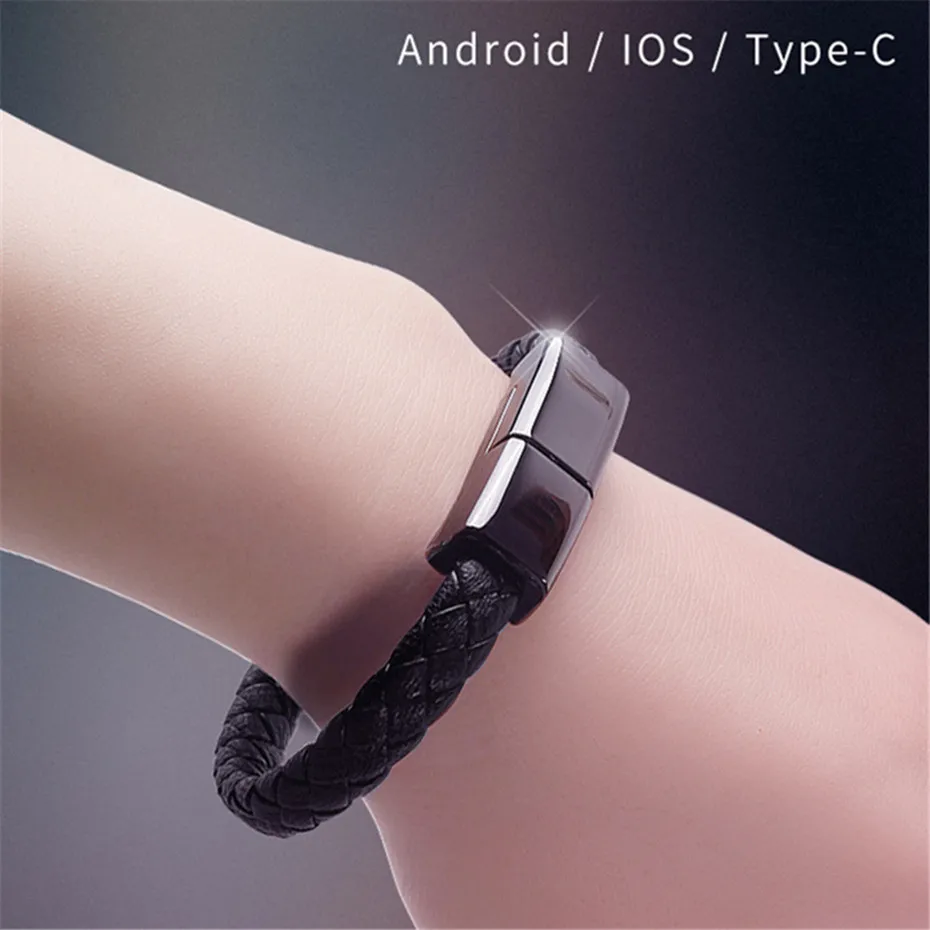 Leather Outdoor Portable Mini Micro USB Bracelet Charger Data Charging