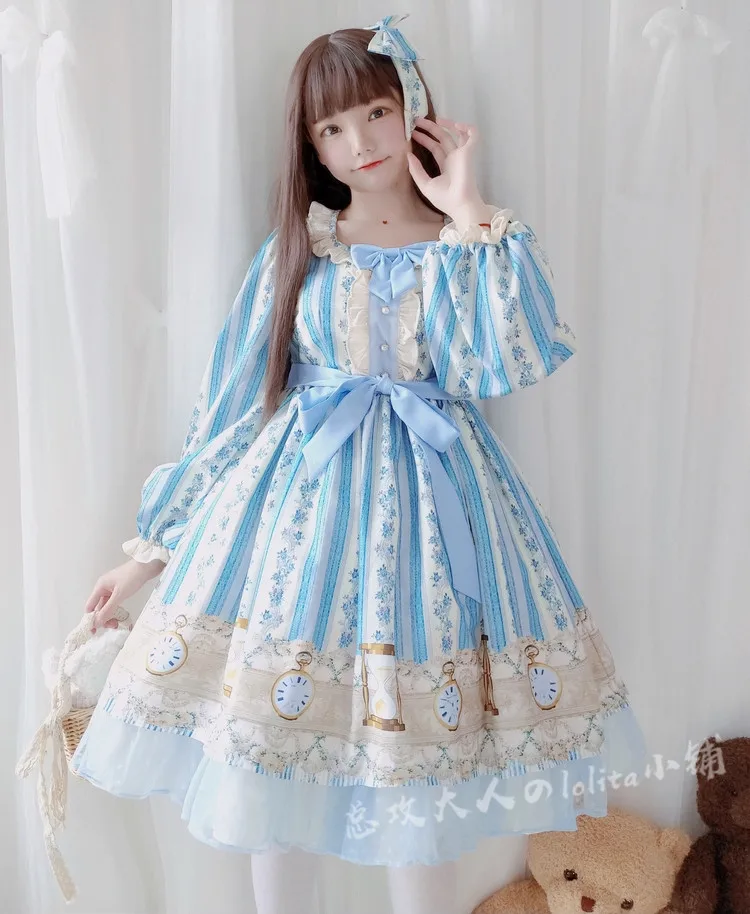 Японское милое платье в стиле Лолиты, винтажное кружевное платье с бантом и милым принтом в викторианском стиле, платье в стиле каваи для девочек, Готическая Лолита, jsk/op, принцесса лоли